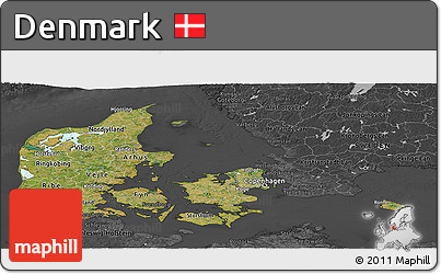 Satellite Panoramic Map of Denmark, darken, desaturated