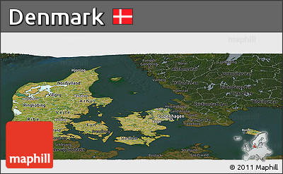 Satellite Panoramic Map of Denmark, darken