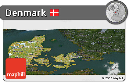 Satellite Panoramic Map of Denmark, darken