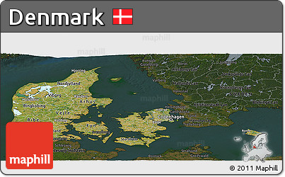 Satellite Panoramic Map of Denmark, darken