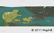 Satellite Panoramic Map of Denmark, darken, semi-desaturated, land only