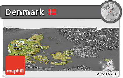 Satellite Panoramic Map of Denmark, desaturated