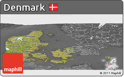 Satellite Panoramic Map of Denmark, desaturated