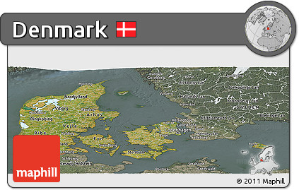 Satellite Panoramic Map of Denmark, semi-desaturated