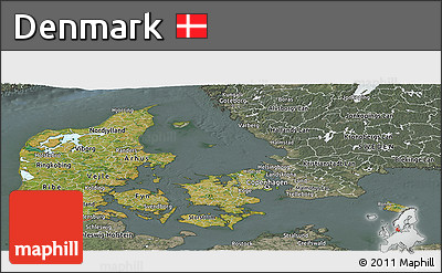 Satellite Panoramic Map of Denmark, semi-desaturated