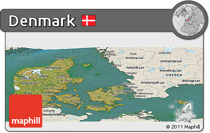 Satellite Panoramic Map of Denmark, shaded relief outside, satellite sea