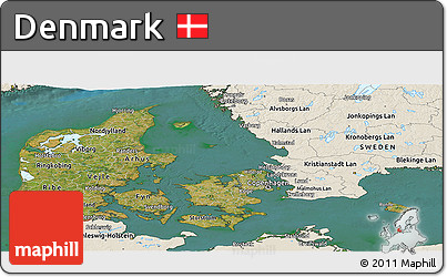 Satellite Panoramic Map of Denmark, shaded relief outside, satellite sea
