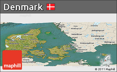 Satellite Panoramic Map of Denmark, shaded relief outside, satellite sea
