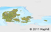 Satellite Panoramic Map of Denmark, single color outside, bathymetry sea