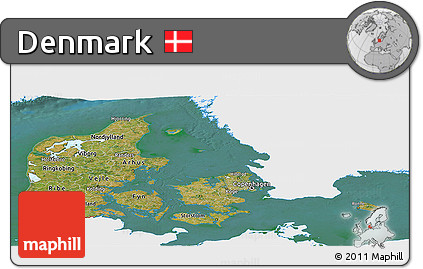 Satellite Panoramic Map of Denmark, single color outside