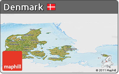 Satellite Panoramic Map of Denmark, single color outside, shaded relief sea