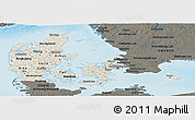 Shaded Relief Panoramic Map of Denmark, darken, land only