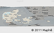 Shaded Relief Panoramic Map of Denmark, darken, semi-desaturated