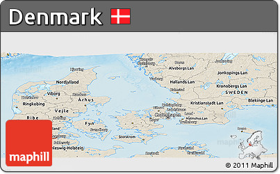 Shaded Relief Panoramic Map of Denmark