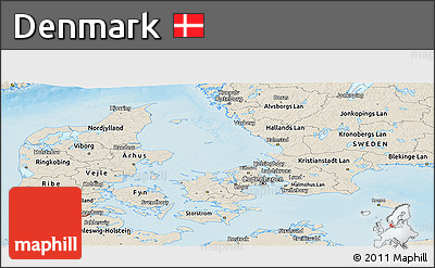Shaded Relief Panoramic Map of Denmark