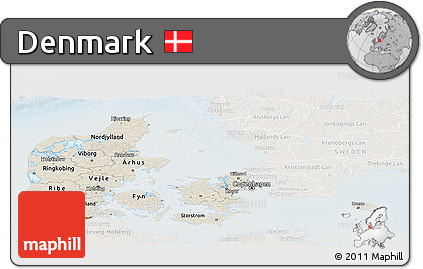 Shaded Relief Panoramic Map of Denmark, lighten