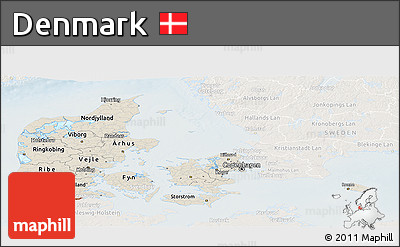 Shaded Relief Panoramic Map of Denmark, lighten