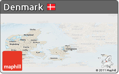 Shaded Relief Panoramic Map of Denmark, lighten