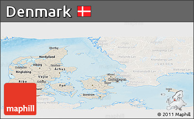 Shaded Relief Panoramic Map of Denmark, lighten, land only