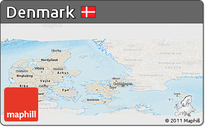 Shaded Relief Panoramic Map of Denmark, lighten, land only