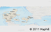 Shaded Relief Panoramic Map of Denmark, lighten, semi-desaturated, land only