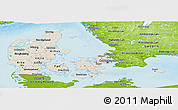 Shaded Relief Panoramic Map of Denmark, physical outside