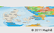 Shaded Relief Panoramic Map of Denmark, political outside
