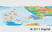 Shaded Relief Panoramic Map of Denmark, political outside, shaded relief sea