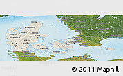 Shaded Relief Panoramic Map of Denmark, satellite outside, shaded relief sea