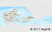 Shaded Relief Panoramic Map of Denmark, single color outside, bathymetry sea