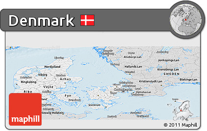 Silver Style Panoramic Map of Denmark