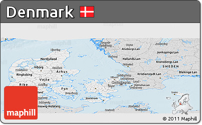 Silver Style Panoramic Map of Denmark