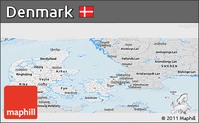 Silver Style Panoramic Map of Denmark