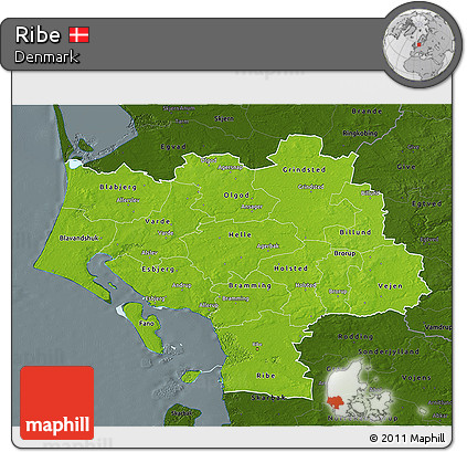 Physical 3D Map of Ribe, darken