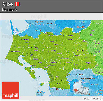 Physical 3D Map of Ribe, political shades outside