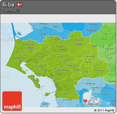 Physical 3D Map of Ribe, political shades outside