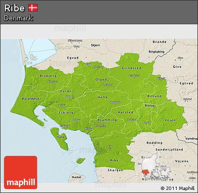 Physical 3D Map of Ribe, shaded relief outside