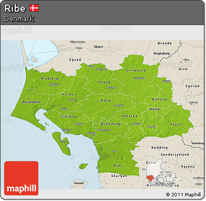 Physical 3D Map of Ribe, shaded relief outside