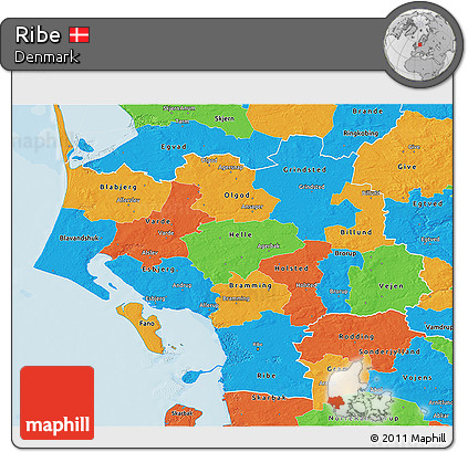 Political 3D Map of Ribe