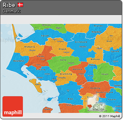 Political 3D Map of Ribe