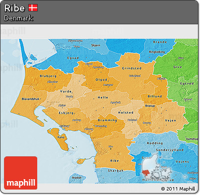 Political Shades 3D Map of Ribe