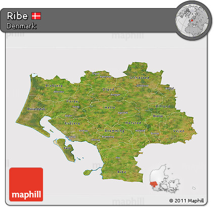 Satellite 3D Map of Ribe, cropped outside