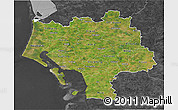 Satellite 3D Map of Ribe, darken, desaturated