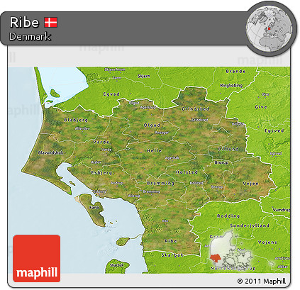 Satellite 3D Map of Ribe, physical outside
