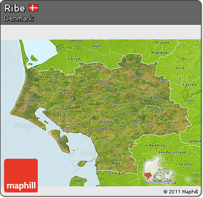 Satellite 3D Map of Ribe, physical outside
