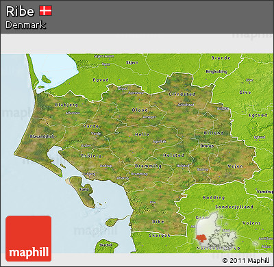 Satellite 3D Map of Ribe, physical outside