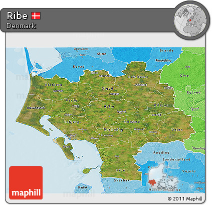 Satellite 3D Map of Ribe, political shades outside
