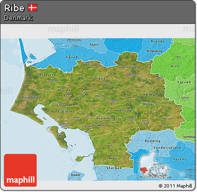Satellite 3D Map of Ribe, political shades outside