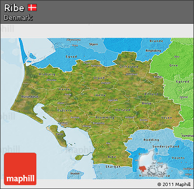 Satellite 3D Map of Ribe, political shades outside