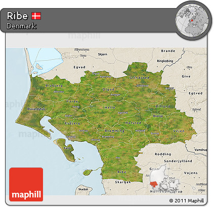 Satellite 3D Map of Ribe, shaded relief outside